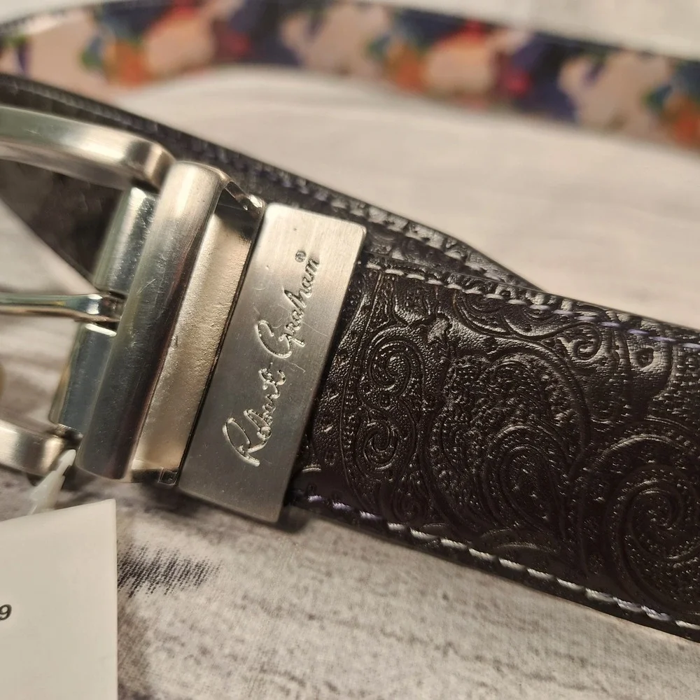 Robert Graham Size 34 Buried Treasure Reversible Belt Brown Paisley Floral NEW